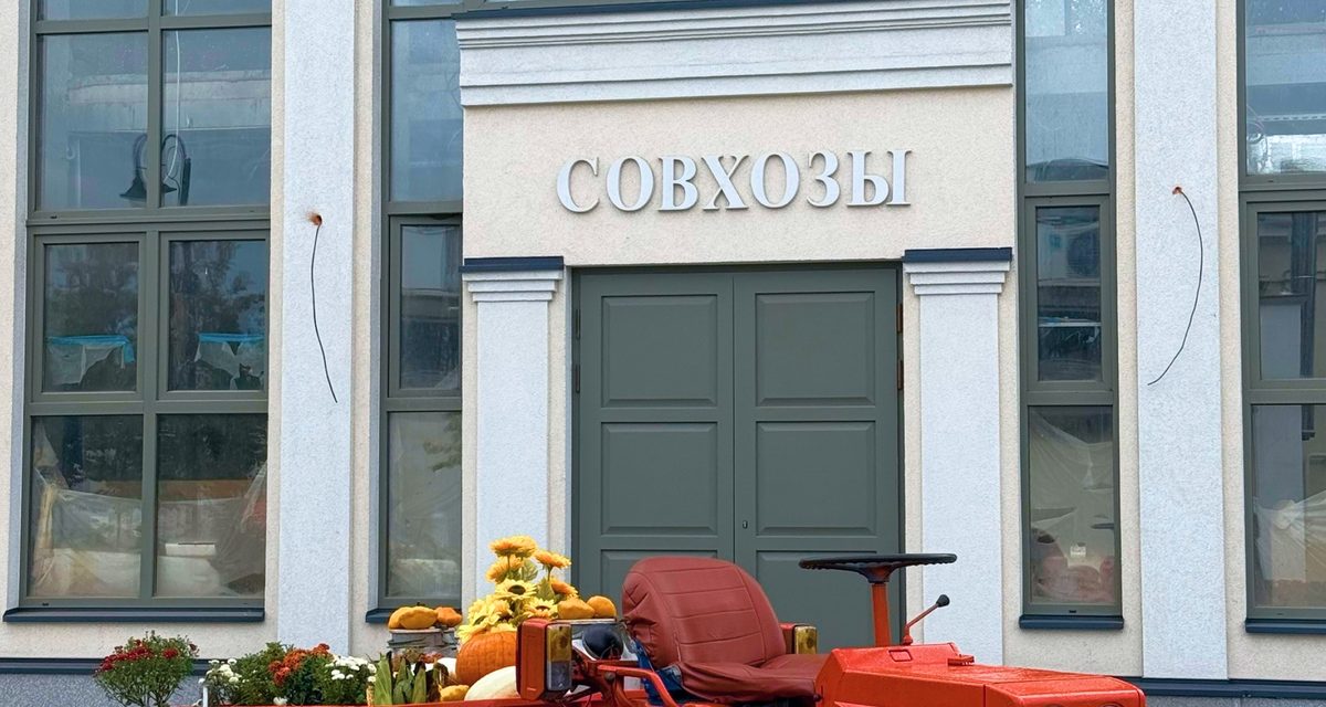 На Рязанскую ВДНХ вернули оранжевый комбайн и украсили её тыквами и яблочными бусами
